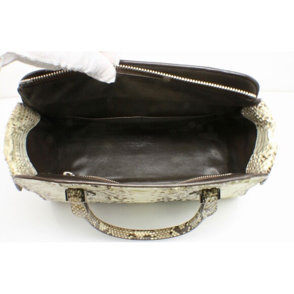 Michael Kors Gia Satchel Python Black And Beige Leather Bag Handbag Purse - Picture 6 of 9